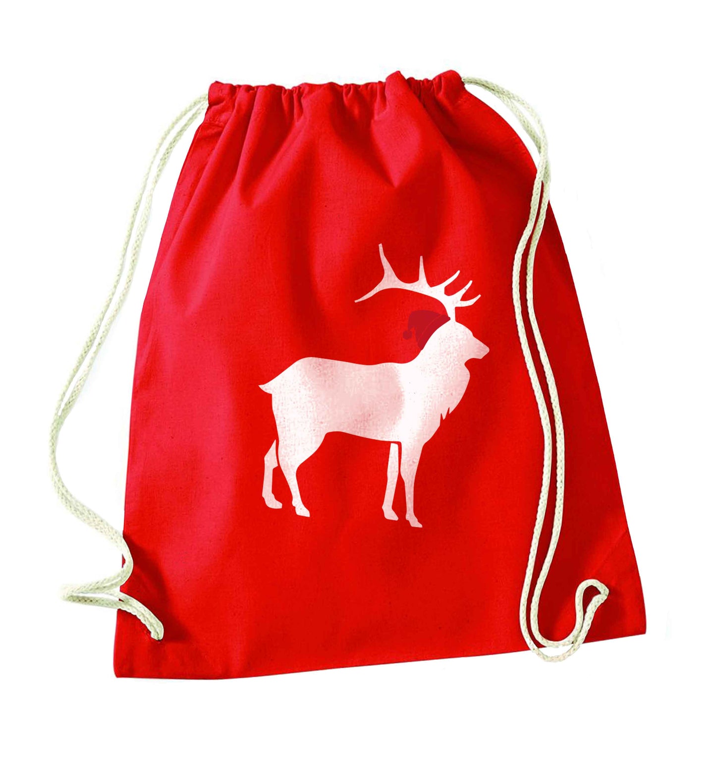 Green stag Santa red drawstring bag 