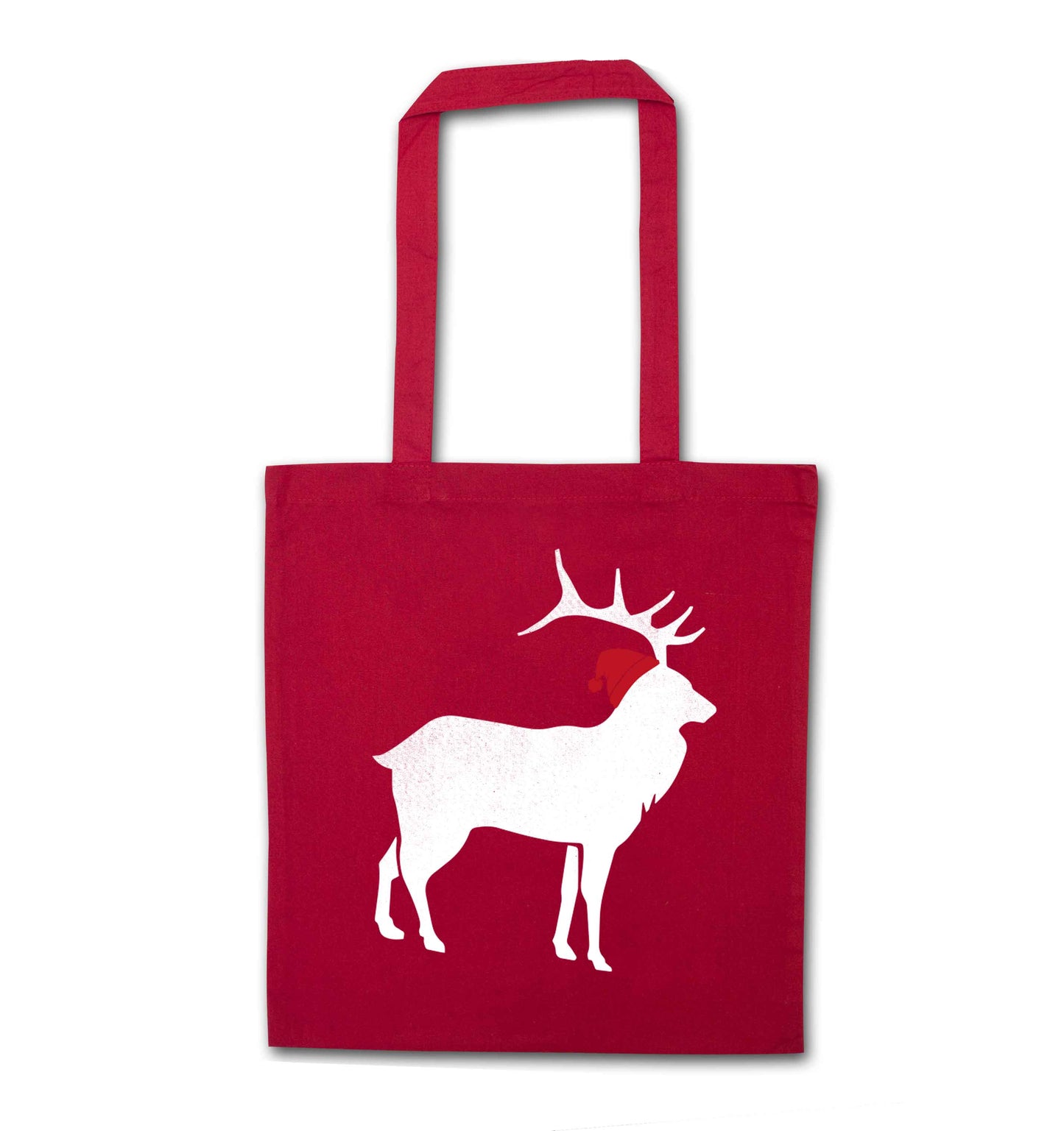 Green stag Santa red tote bag