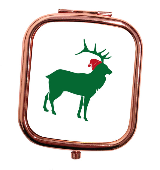 Green stag Santa rose gold square pocket mirror