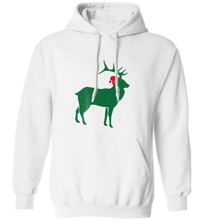 Green stag Santa adults unisex white hoodie 2XL