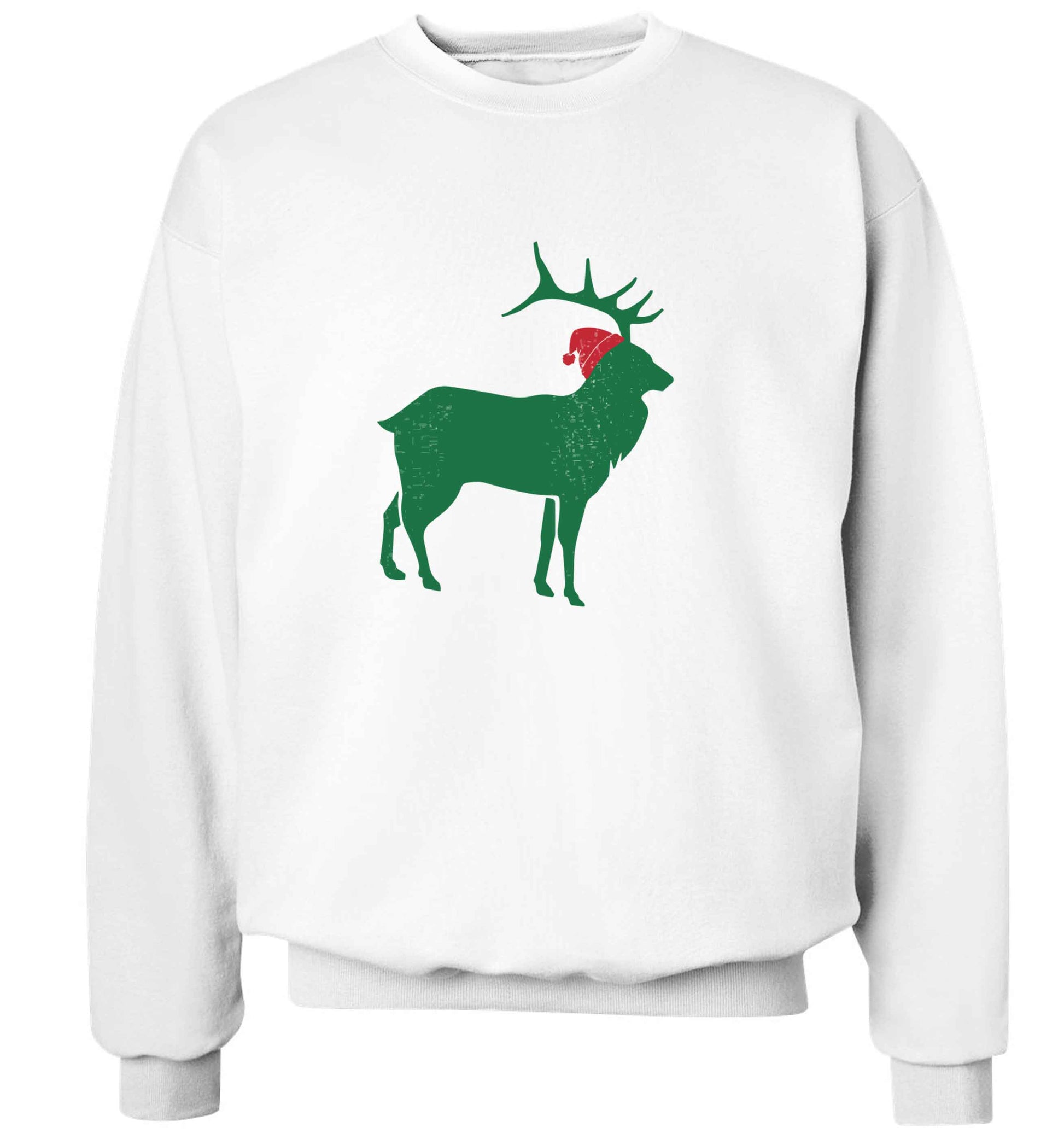 Green stag Santa adult's unisex white sweater 2XL