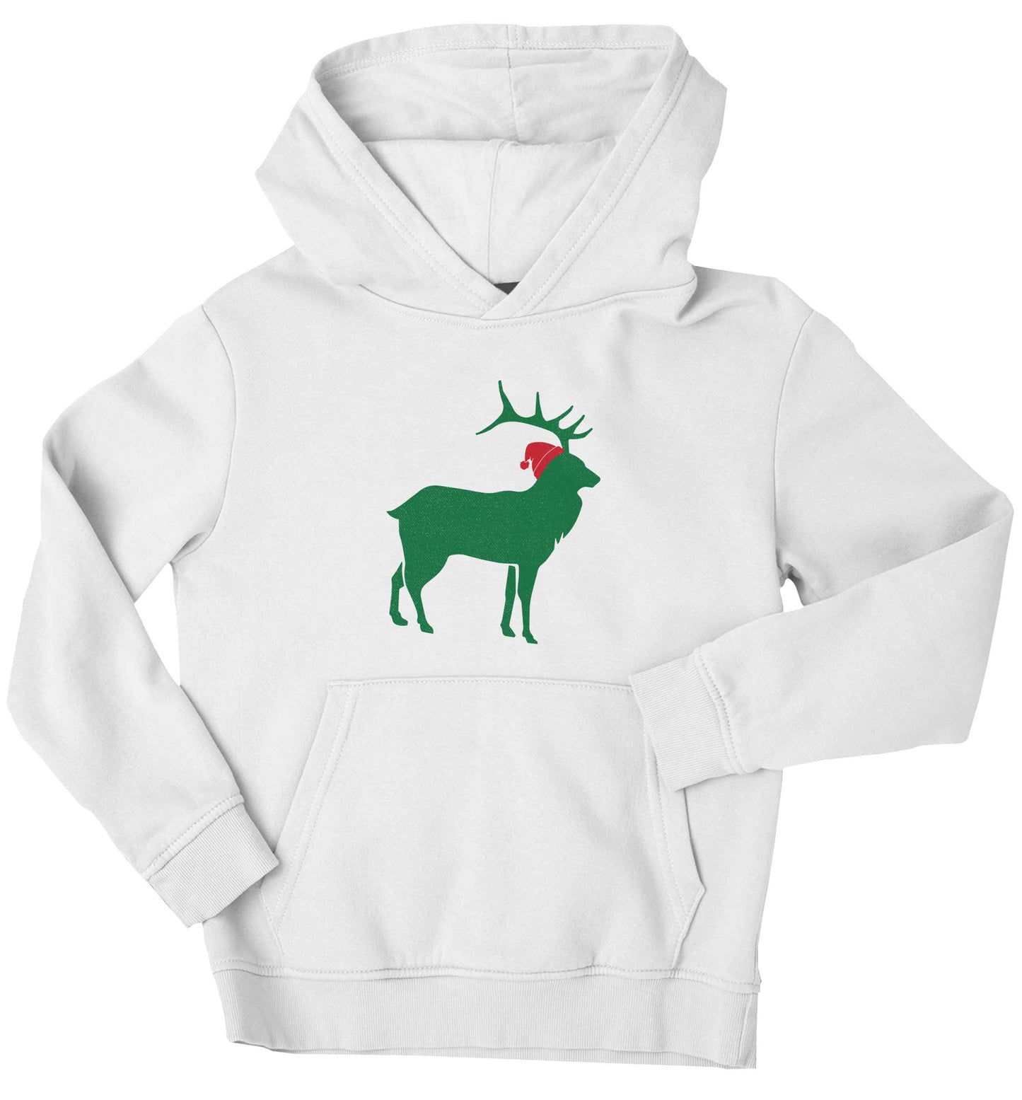 Green stag Santa children's white hoodie 12-13 Years