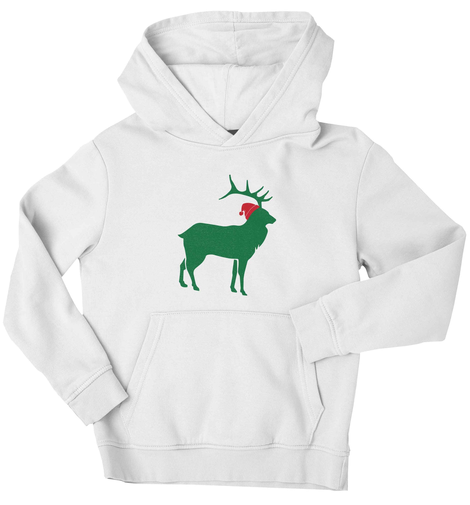 Green stag Santa children's white hoodie 12-13 Years