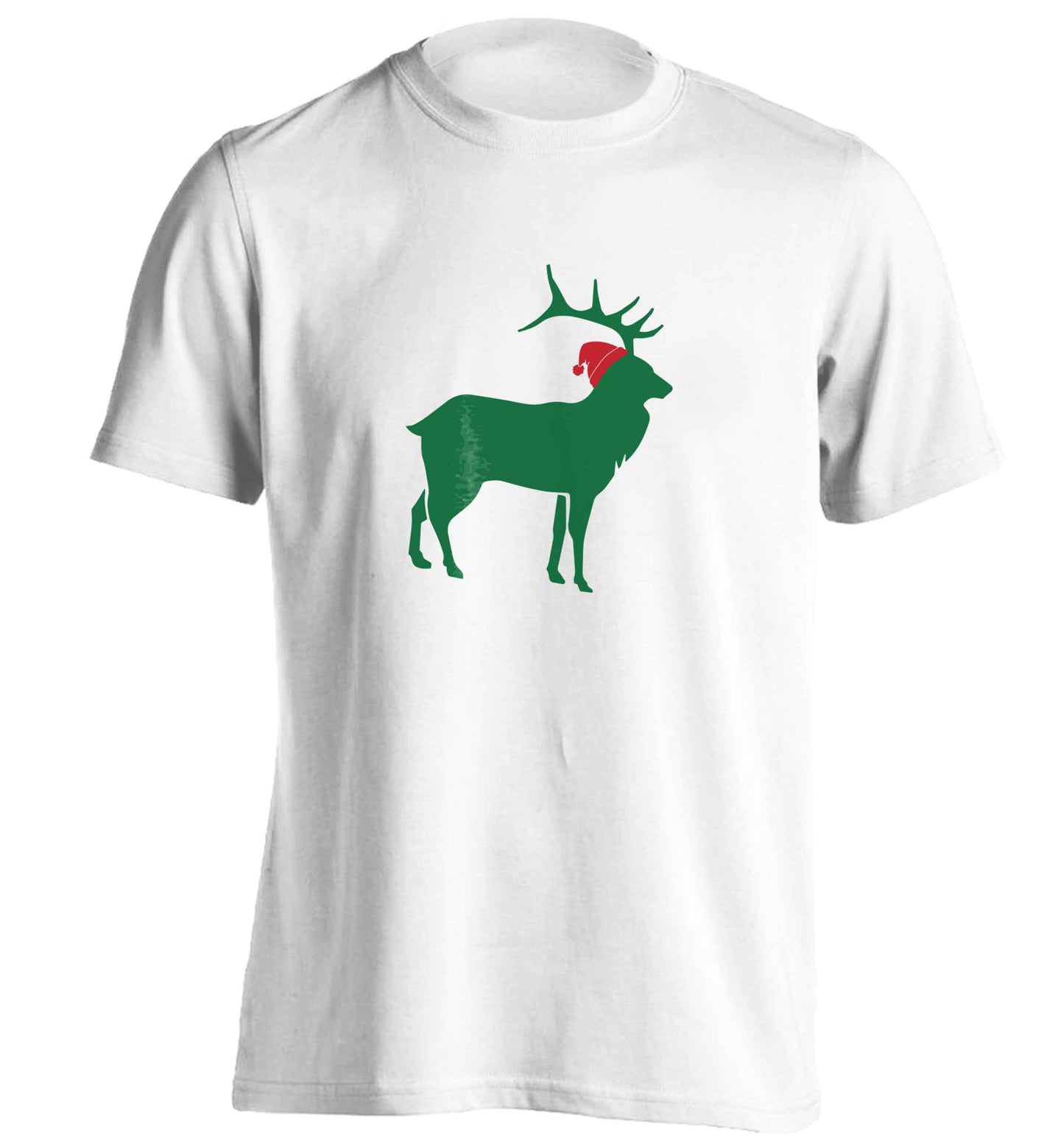 Green stag Santa adults unisex white Tshirt 2XL