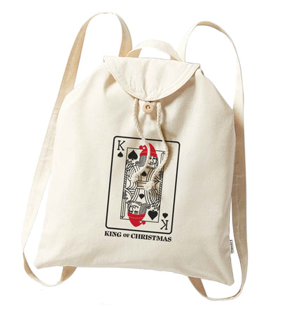 King of christmas organic cotton backpack tote with wooden buttons in natural
