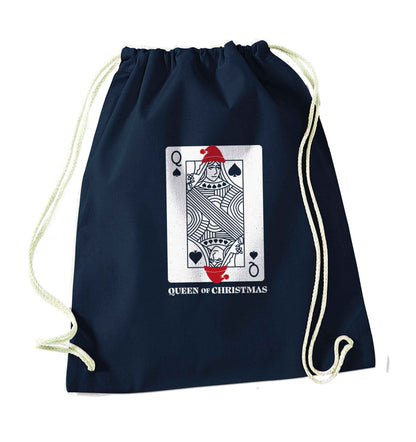 Queen of christmas navy drawstring bag