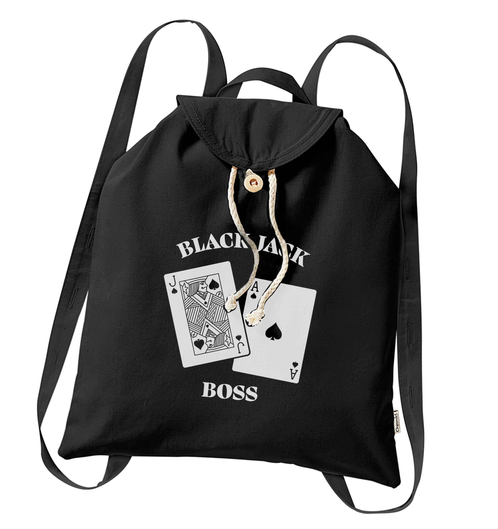 Blackjack boss organic cotton backpack tote with wooden buttons in black