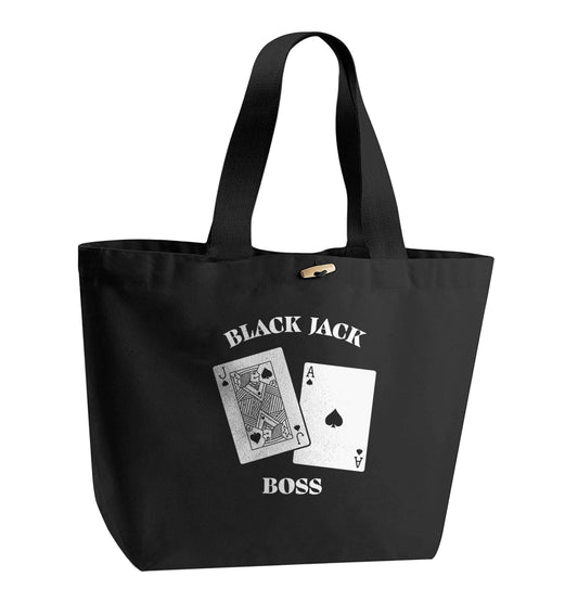Blackjack boss organic cotton premium tote bag with wooden toggle in black