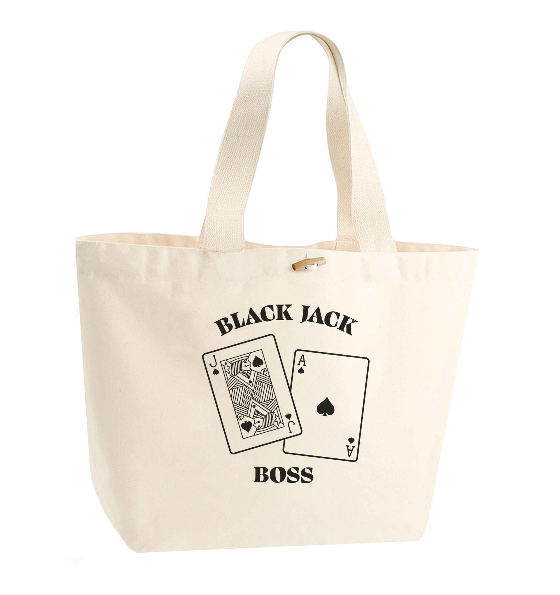 Blackjack boss organic cotton premium tote bag with wooden toggle in natural