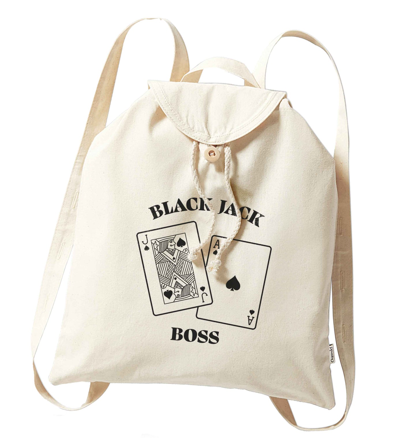 Blackjack boss organic cotton backpack tote with wooden buttons in natural