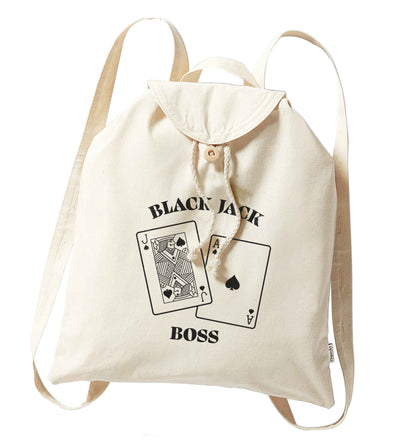 Blackjack boss organic cotton backpack tote with wooden buttons in natural
