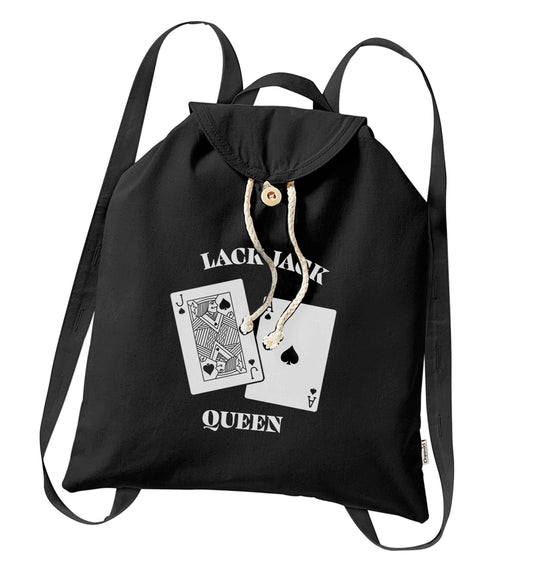 Blackjack queen organic cotton backpack tote with wooden buttons in black