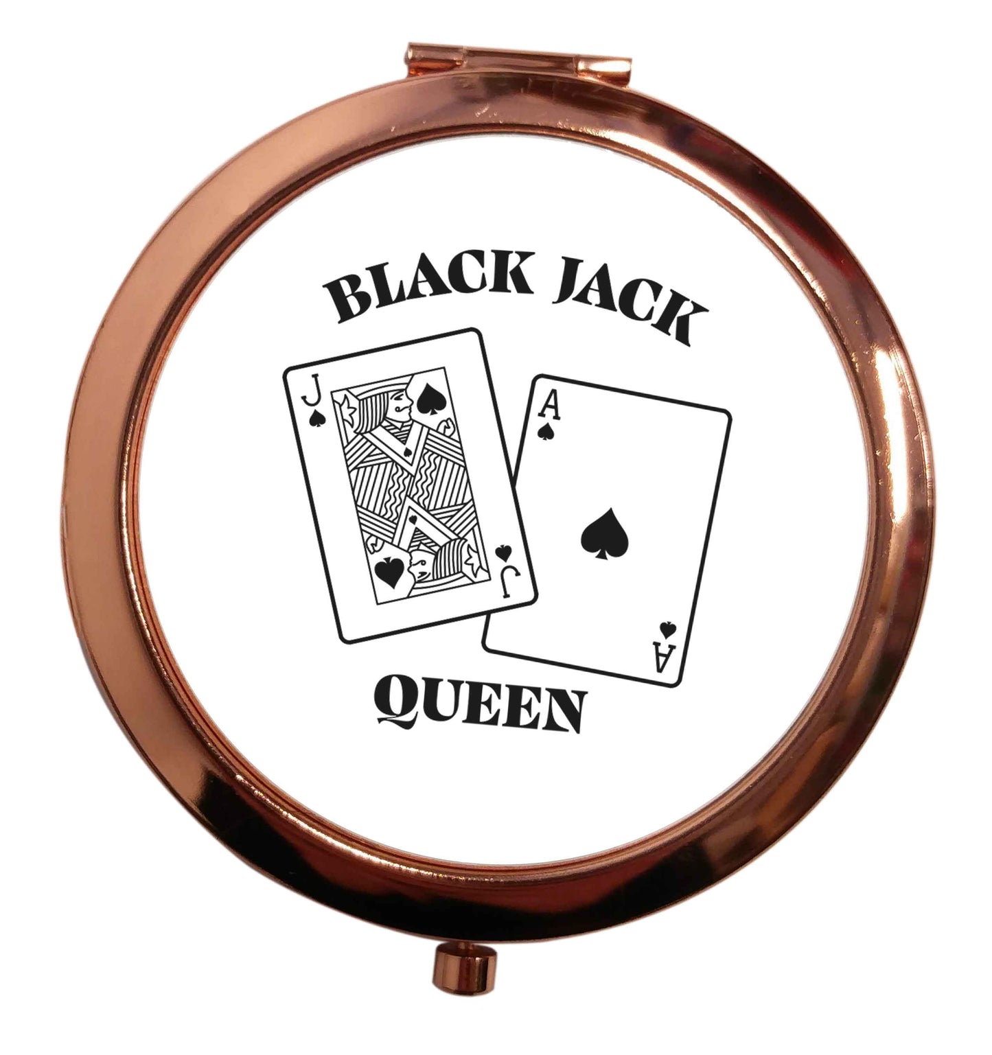Blackjack queen rose gold circle pocket mirror