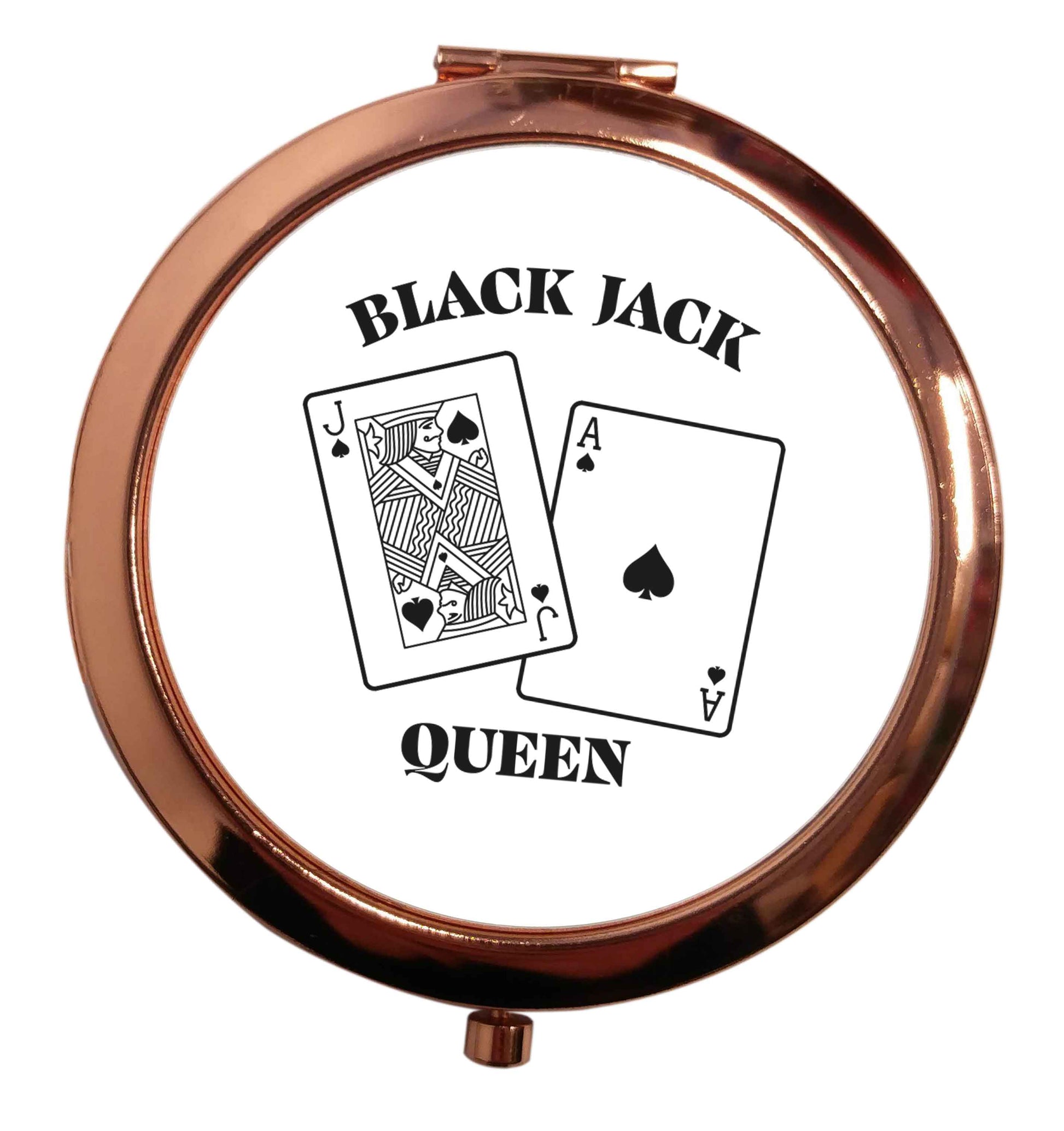 Blackjack queen rose gold circle pocket mirror