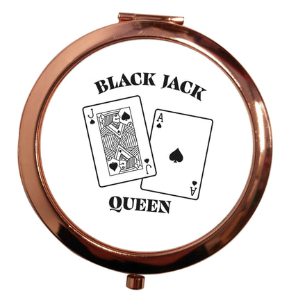 Blackjack queen rose gold circle pocket mirror