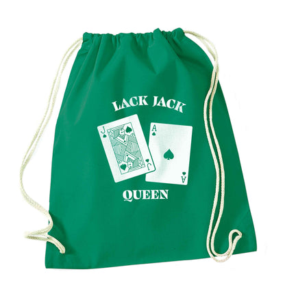 Blackjack queen green drawstring bag