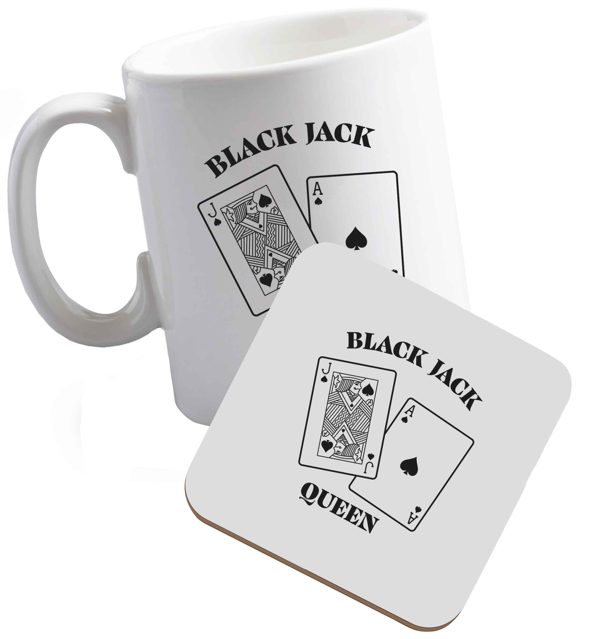 10 oz Blackjack queen ceramic mug and coaster set right handed