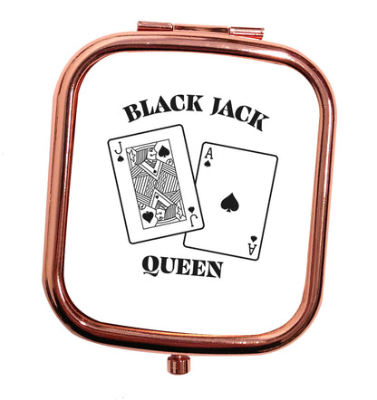 Blackjack queen rose gold square pocket mirror