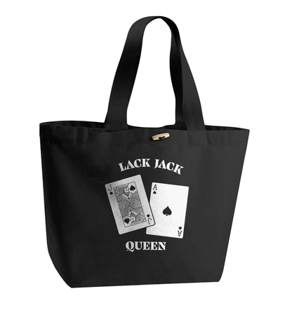 Blackjack queen organic cotton premium tote bag with wooden toggle in black