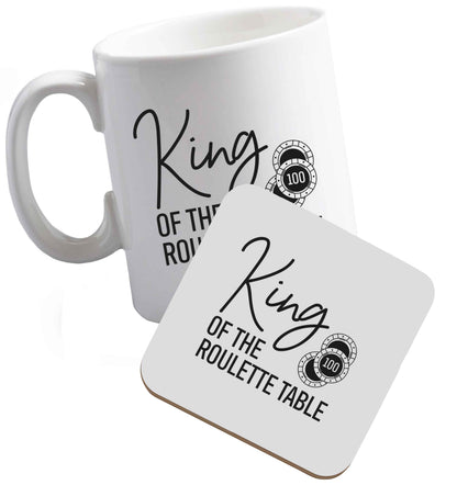10 oz King of the roulette table ceramic mug and coaster set right handed