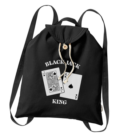 Blackjack king organic cotton backpack tote with wooden buttons in black