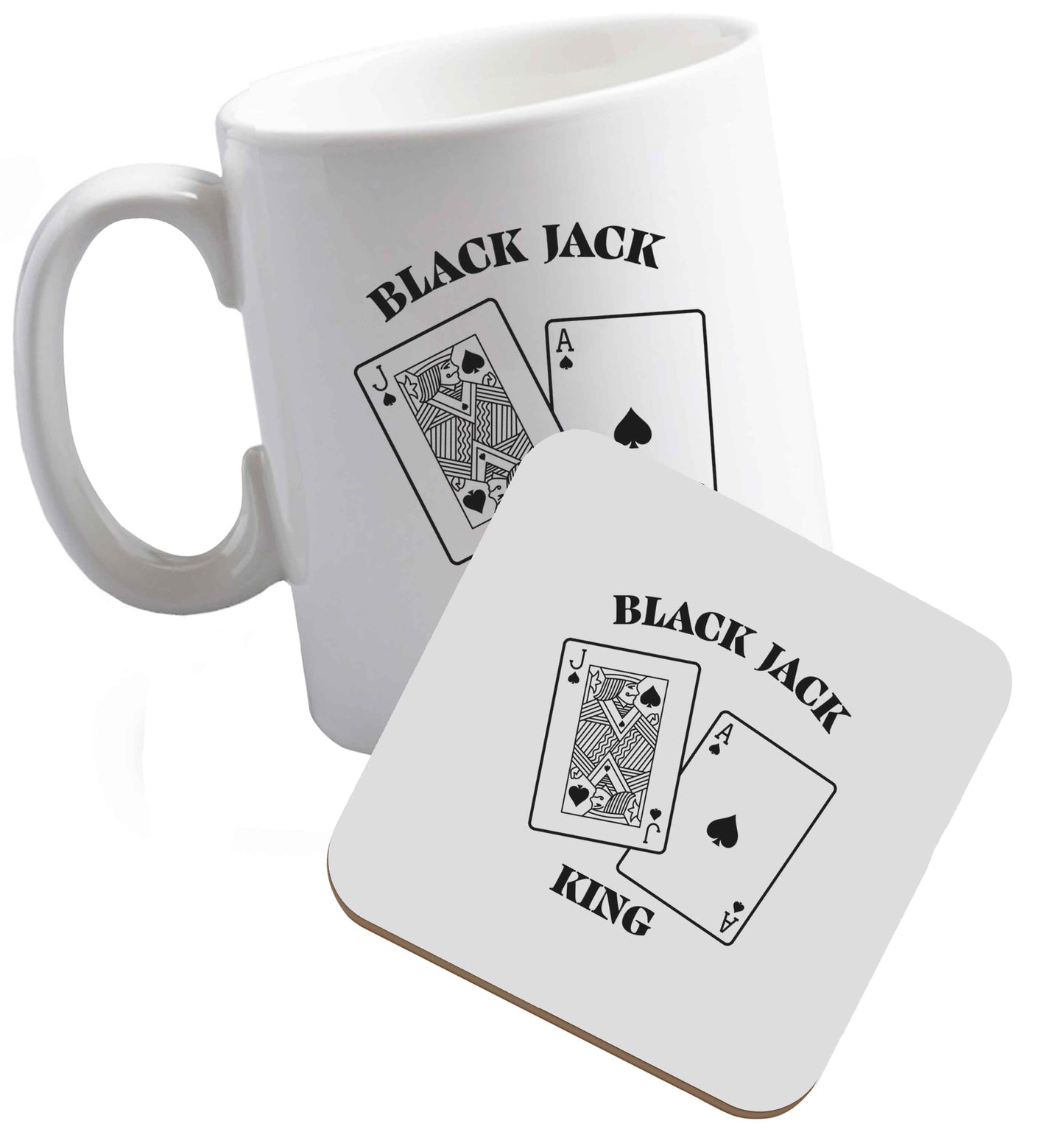 10 oz Blackjack king ceramic mug and coaster set right handed
