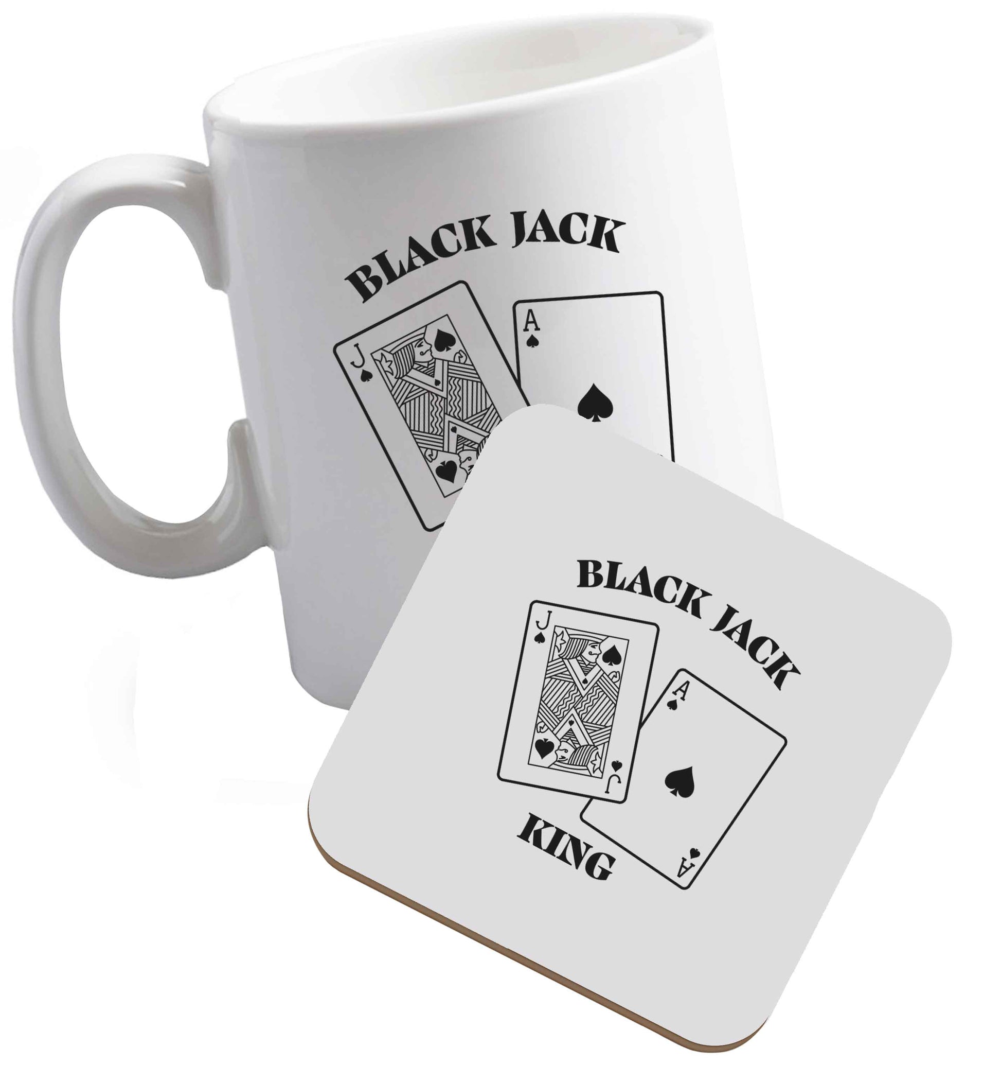 10 oz Blackjack king ceramic mug and coaster set right handed