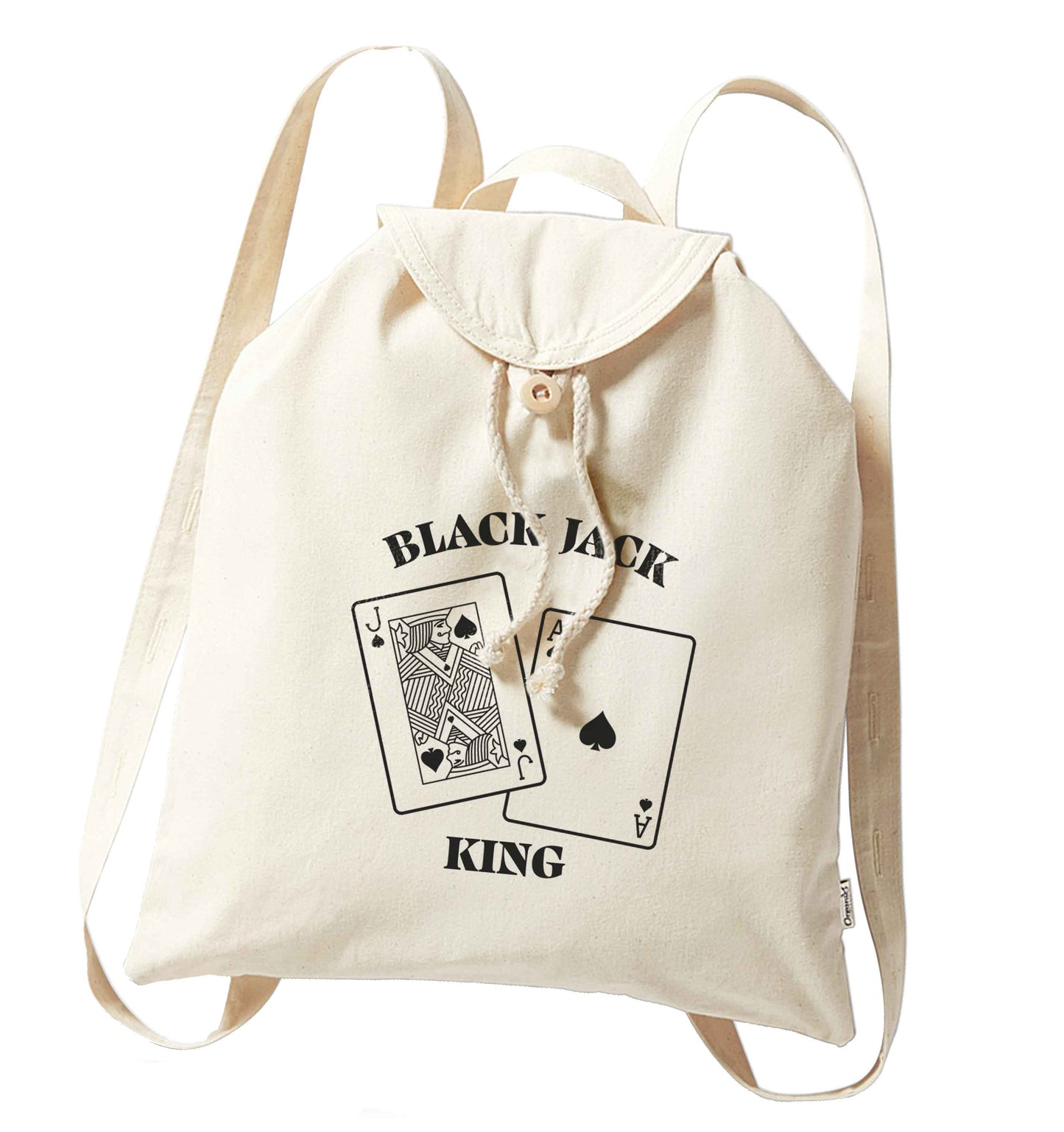 Blackjack king organic cotton backpack tote with wooden buttons in natural