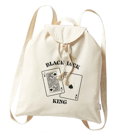 Blackjack king organic cotton backpack tote with wooden buttons in natural