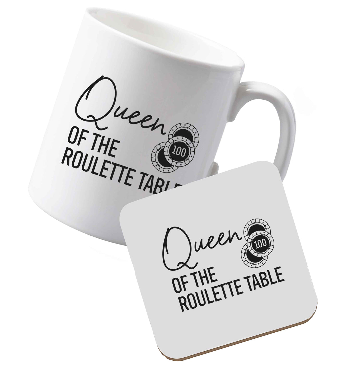 10 oz Ceramic mug and coaster Queen of the roulette table both sides