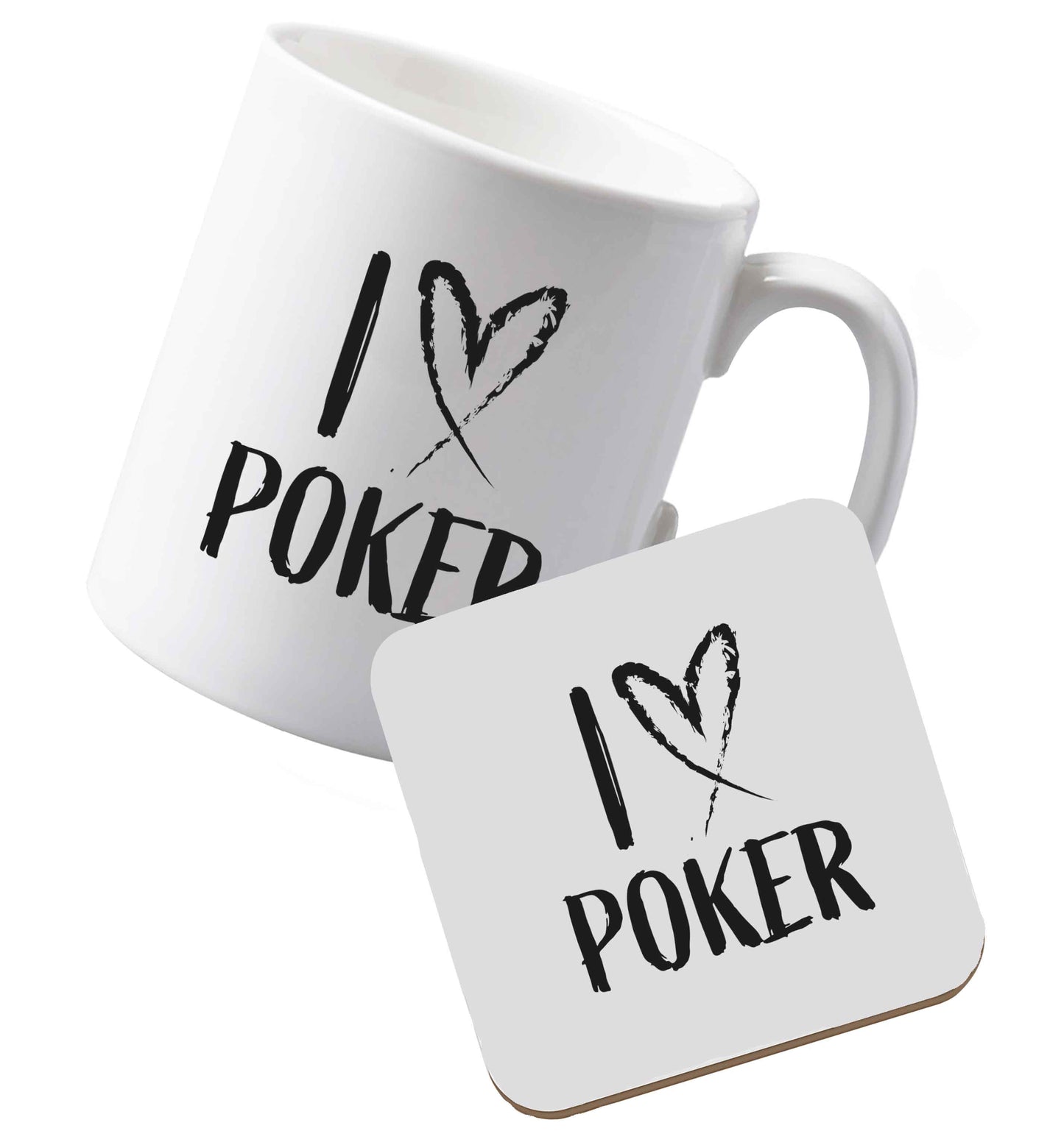 10 oz Ceramic mug and coaster I love poker both sides