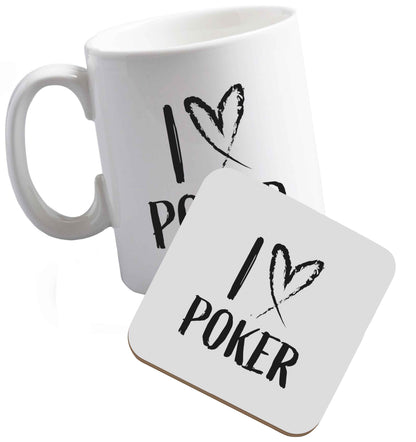 10 oz I love poker ceramic mug and coaster set right handed