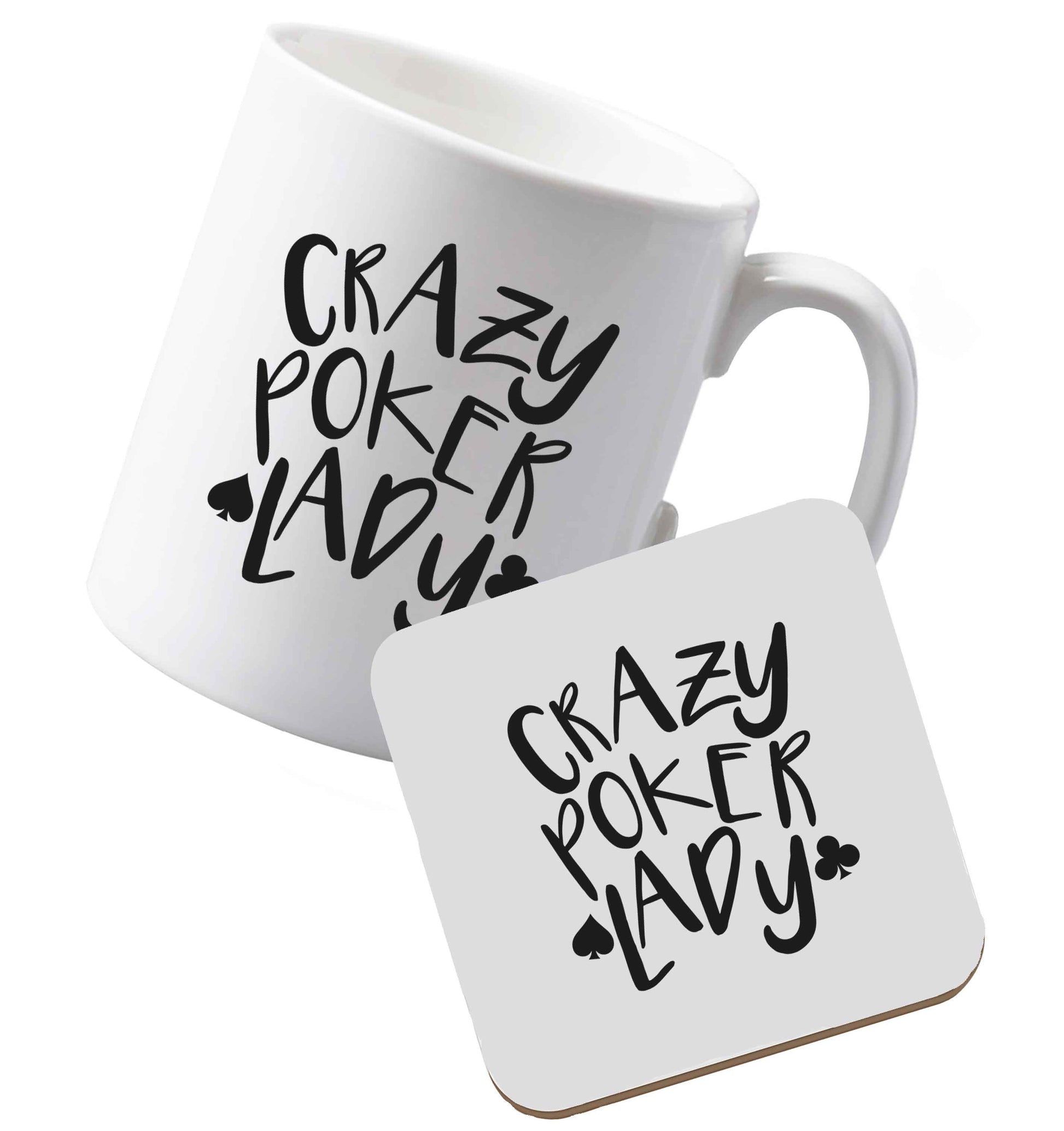 10 oz Ceramic mug and coaster Crazy poker lady both sides