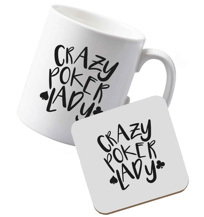 10 oz Ceramic mug and coaster Crazy poker lady both sides