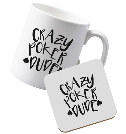 10 oz Ceramic mug and coaster Crazy poker dude both sides