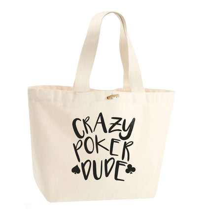 Crazy poker dude organic cotton premium tote bag with wooden toggle in natural