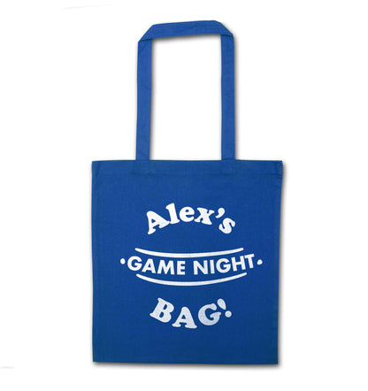 Personalised game night bag blue tote bag