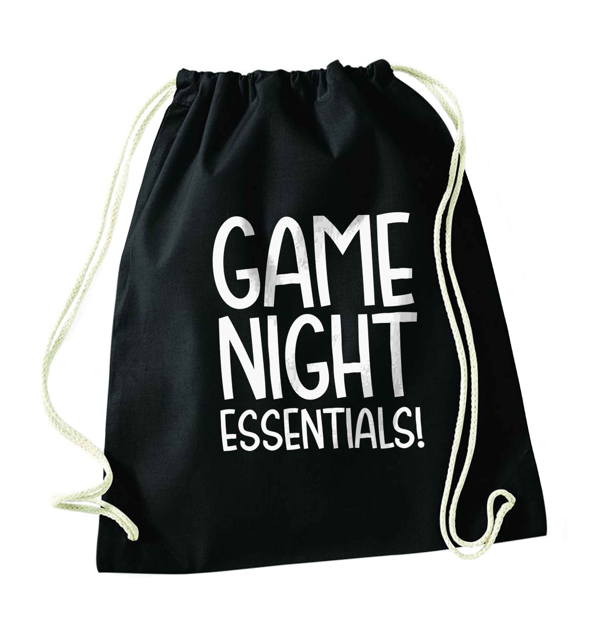 Game night essentials black drawstring bag