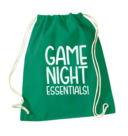 Game night essentials green drawstring bag