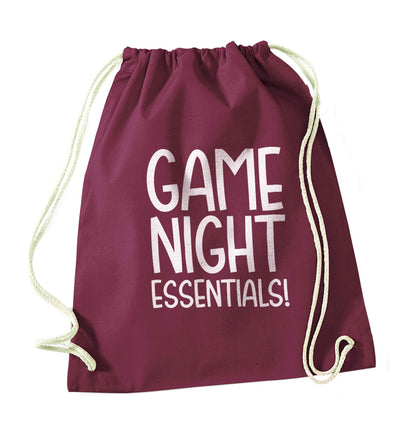 Game night essentials maroon drawstring bag