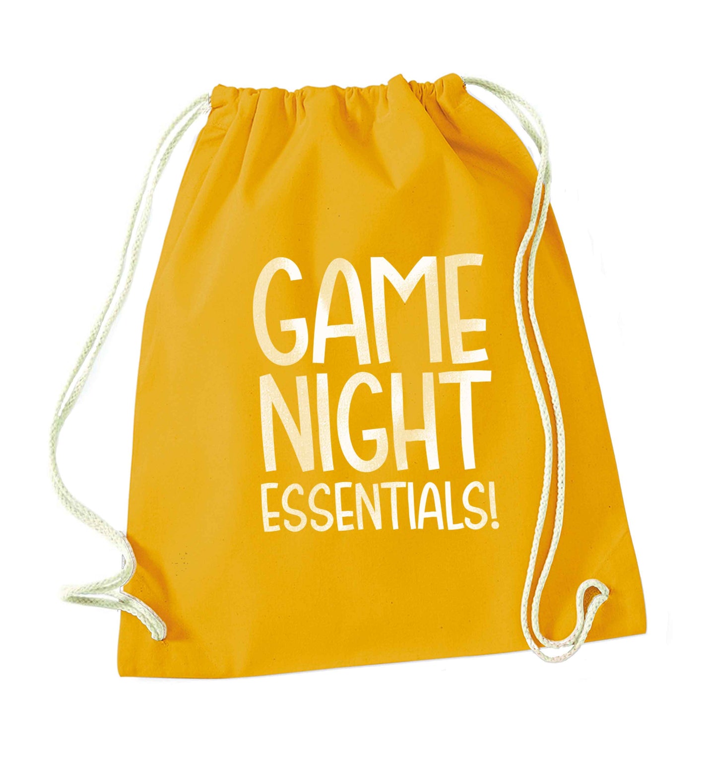 Game night essentials mustard drawstring bag