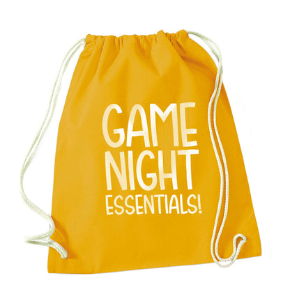 Game night essentials mustard drawstring bag