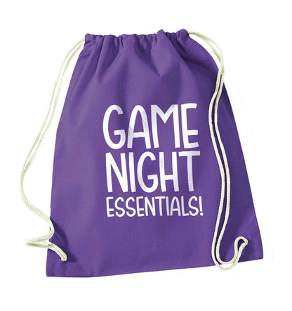 Game night essentials purple drawstring bag