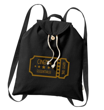 Cinema essentials organic cotton backpack tote with wooden buttons in black