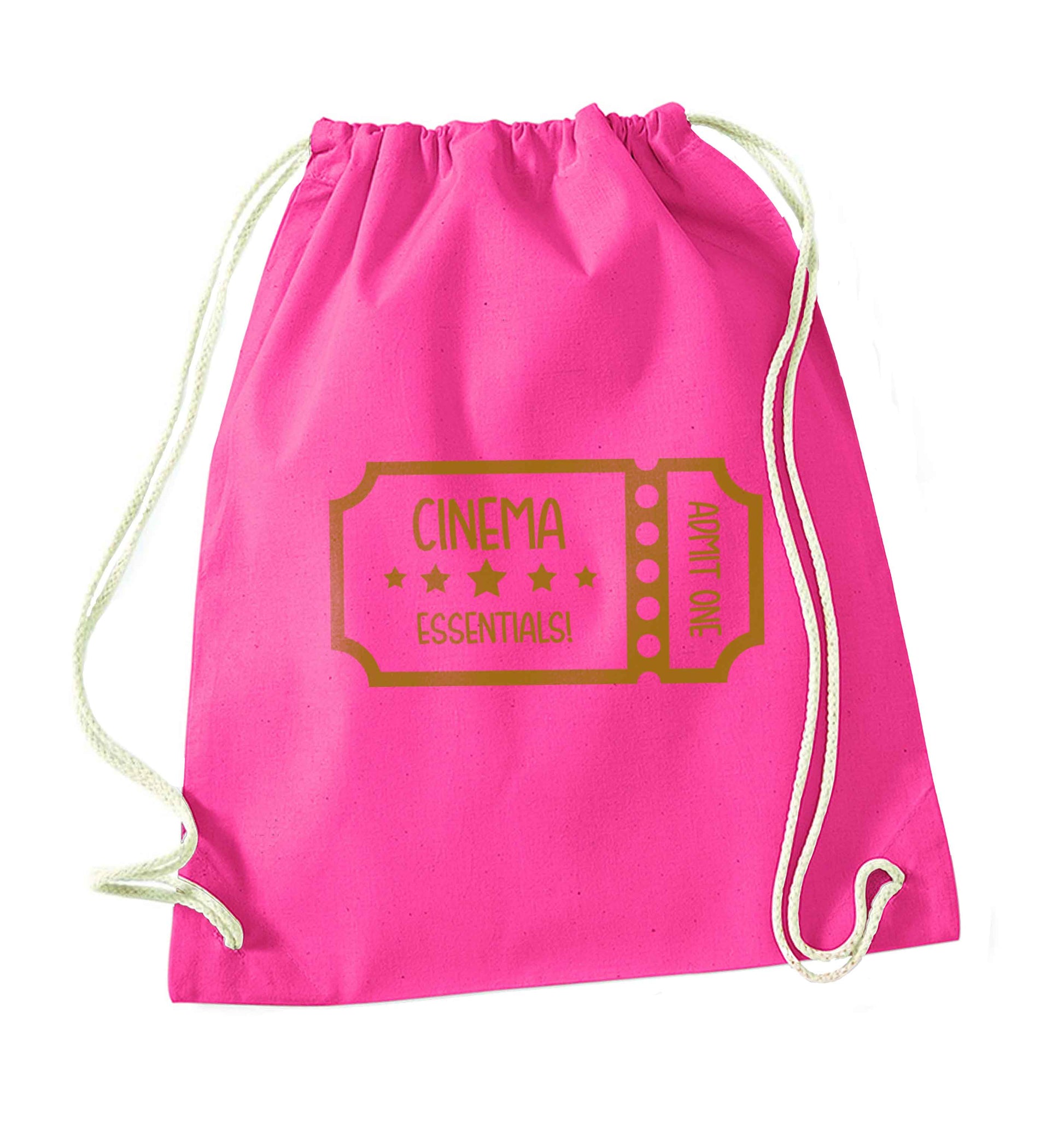 Cinema essentials pink drawstring bag