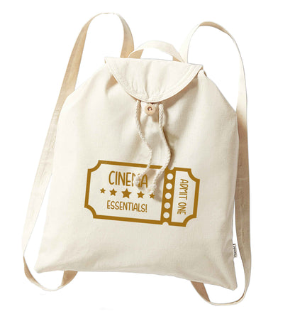 Cinema essentials organic cotton backpack tote with wooden buttons in natural