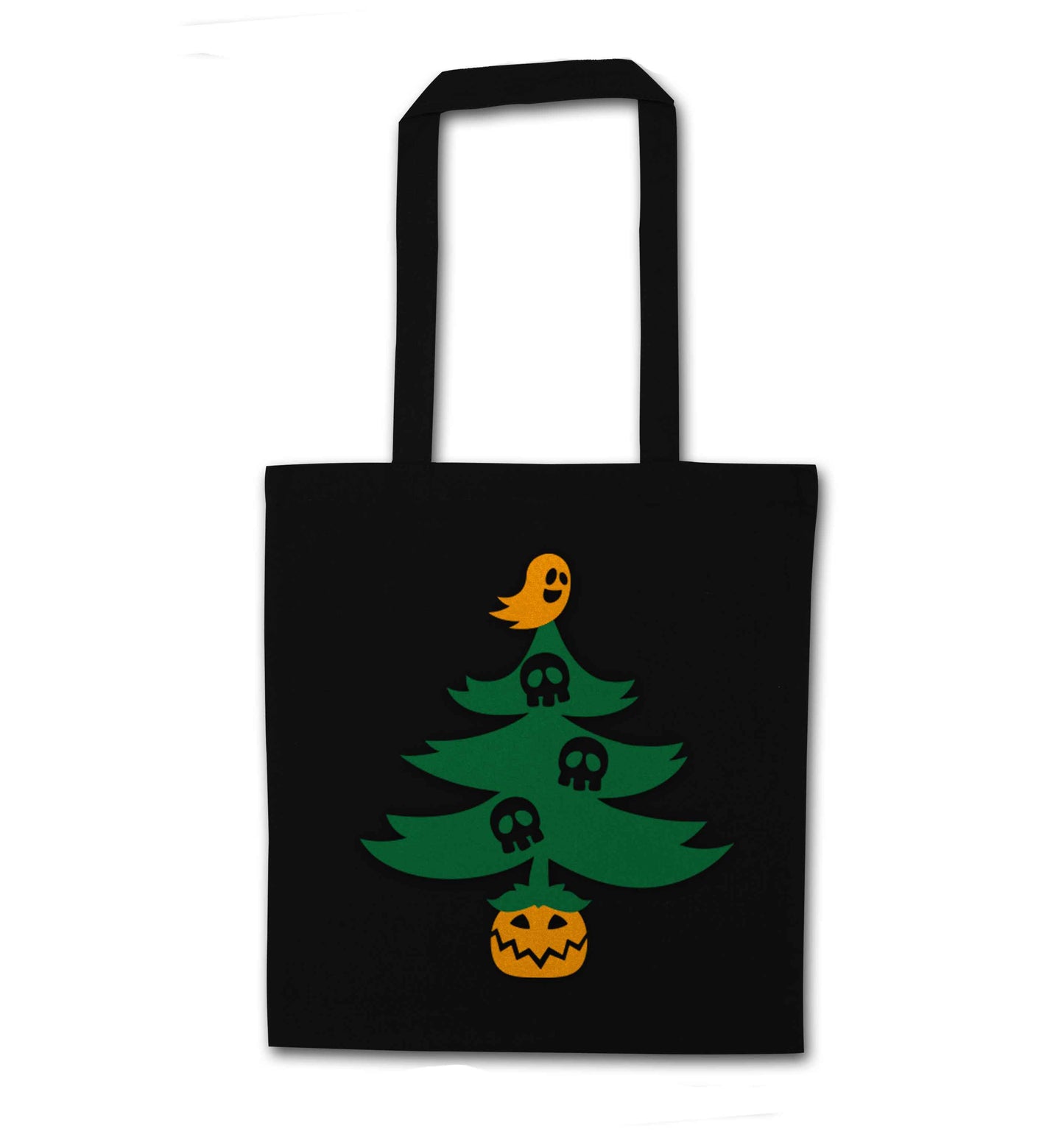 Halloween Christmas tree black tote bag