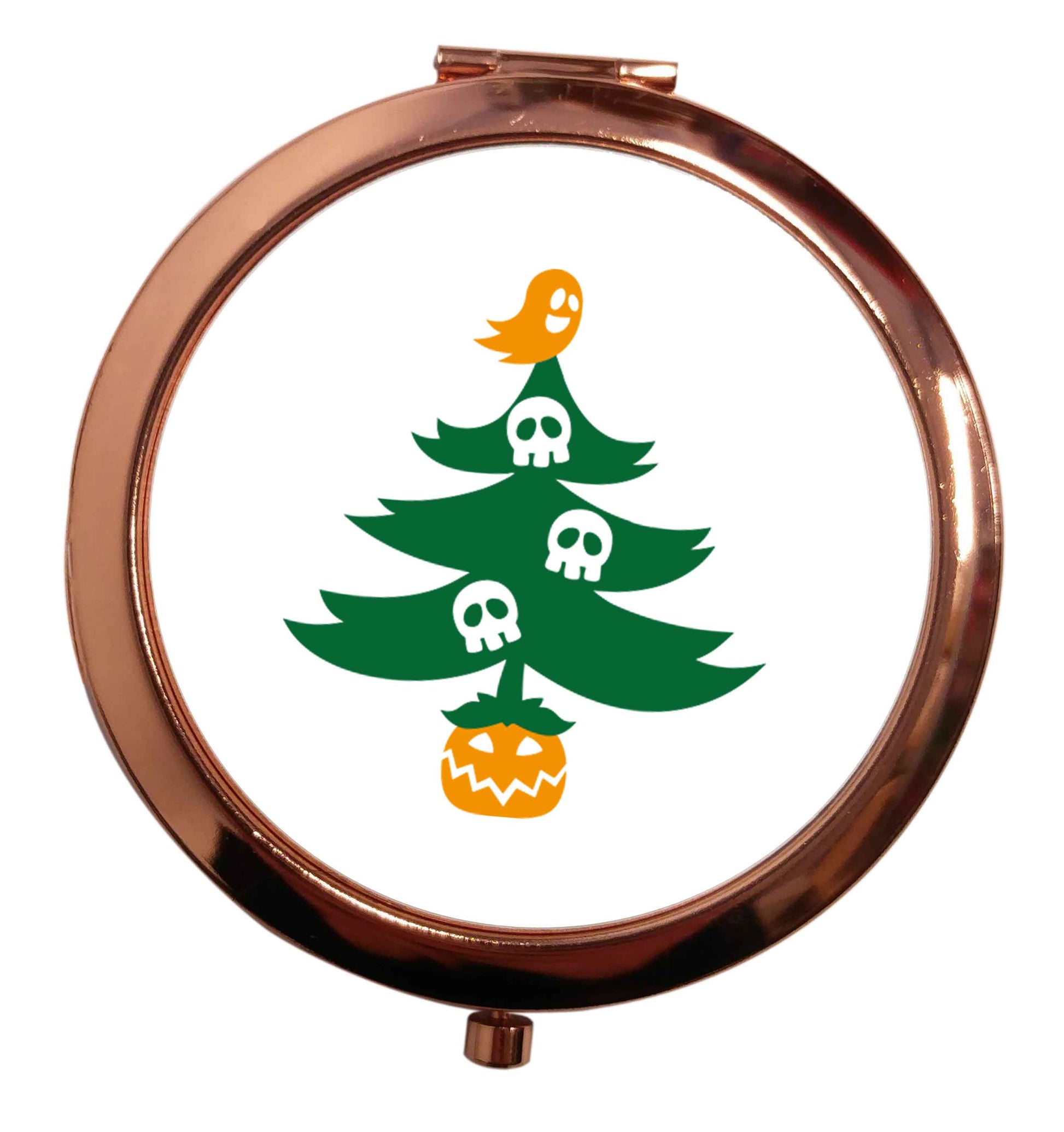 Halloween Christmas tree rose gold circle pocket mirror