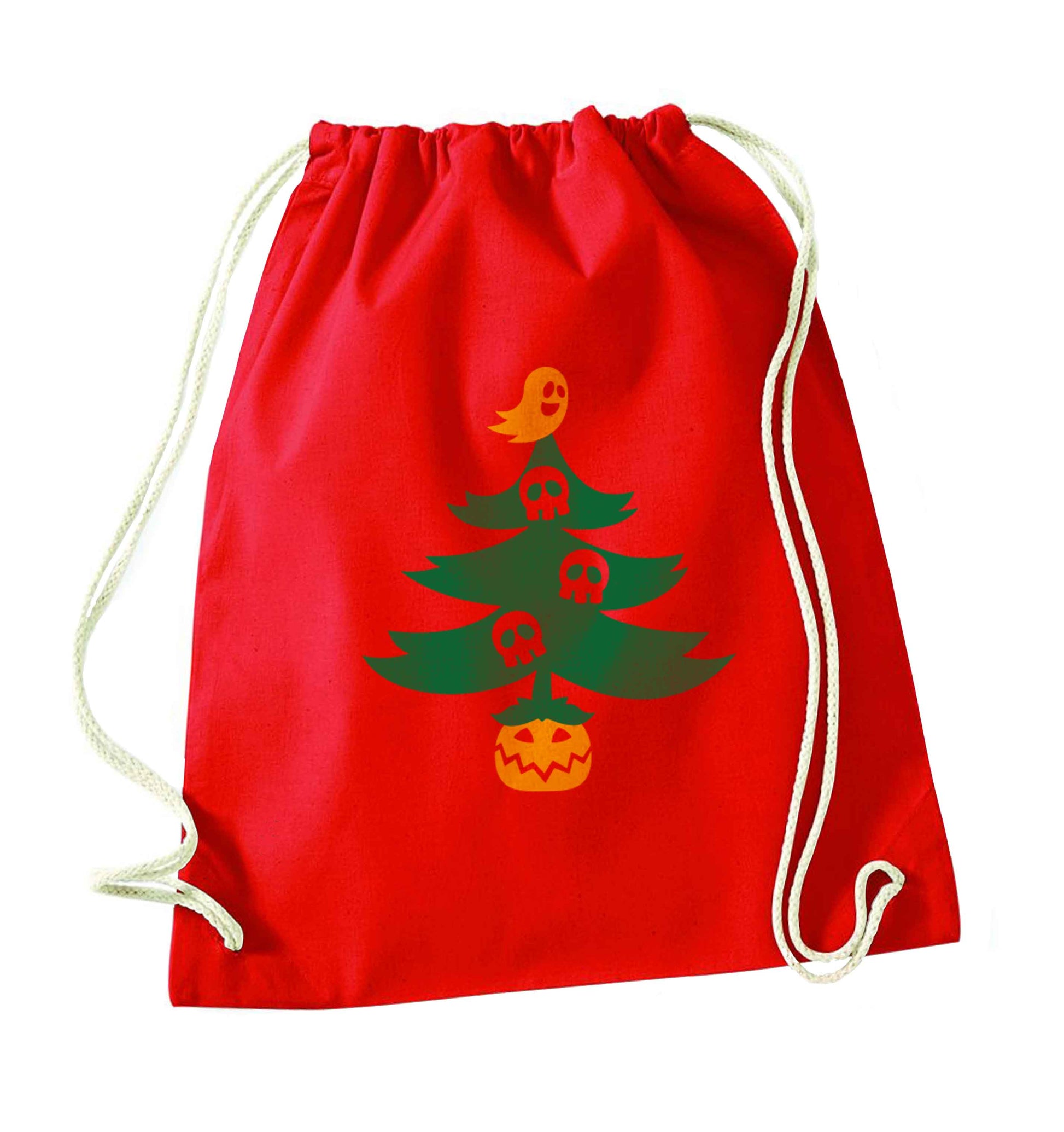 Halloween Christmas tree red drawstring bag 