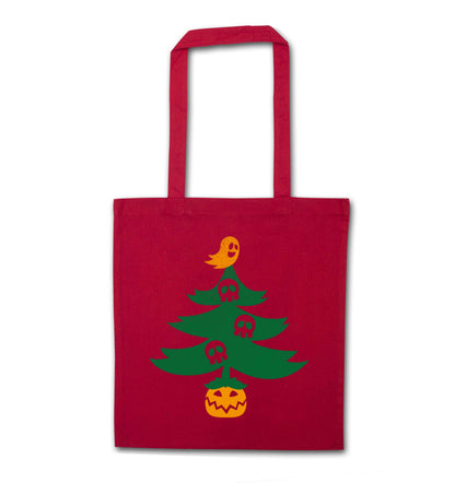 Halloween Christmas tree red tote bag